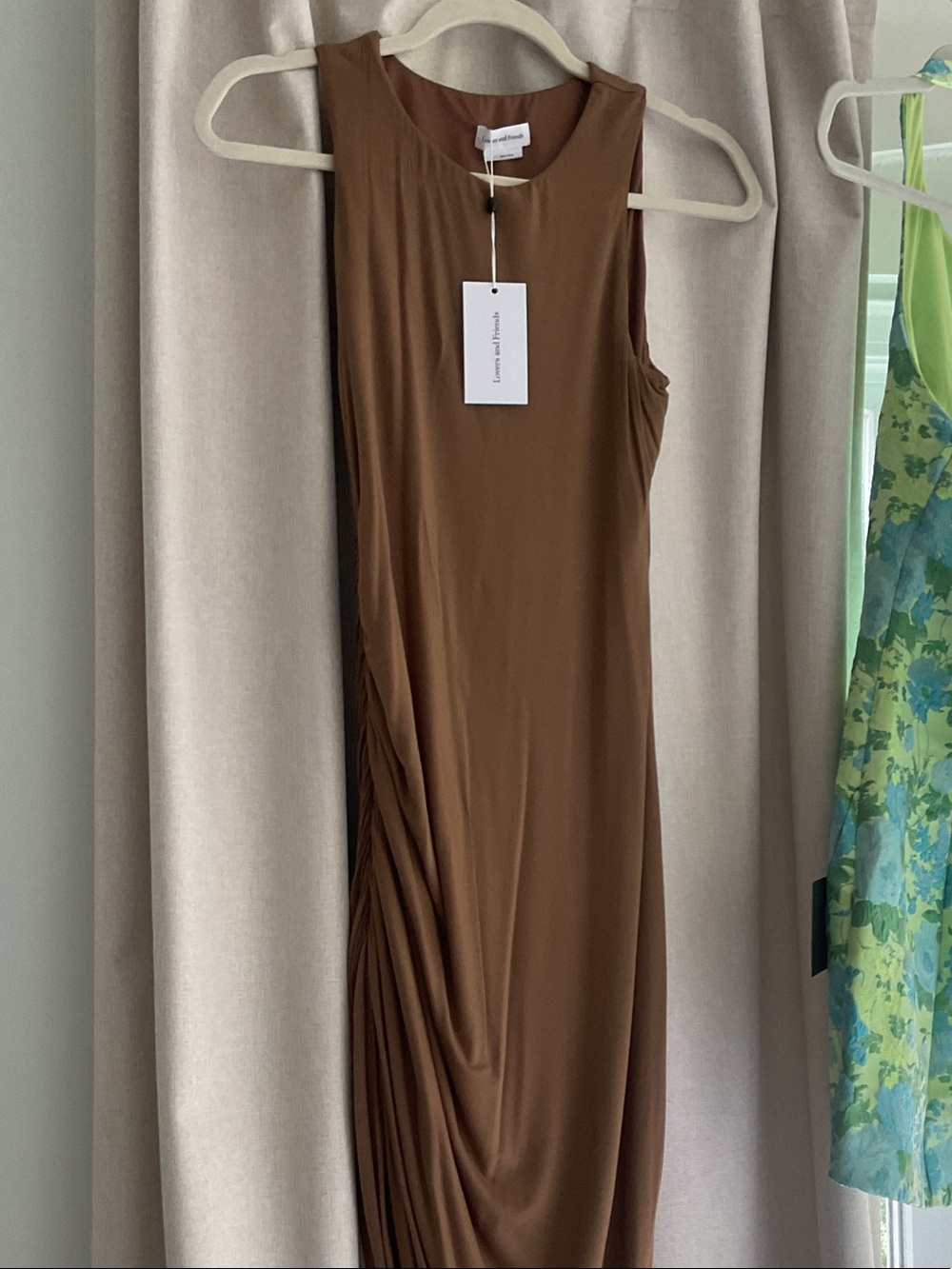 Linenfox Chestnut Brown Sleeveless Draped Maxi Dress